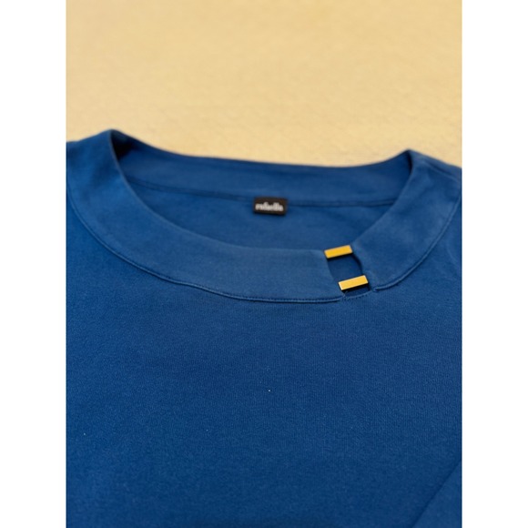 Rafaella Women's Blue 3/4 Sleeve Boat Neck Top with Gold Button Size Medium - Picture 3 of 7